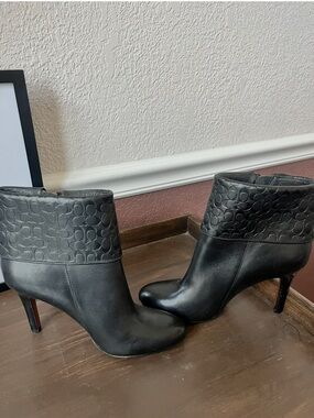 Coach Black Leather Mackenna Ankle Booties with Signature Cuff